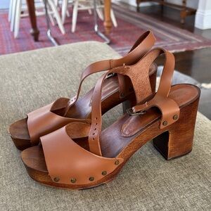 A. Giannetti Brown Leather Platform Sandals